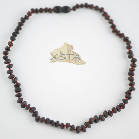Raw dark cherry baroque necklace with red thread