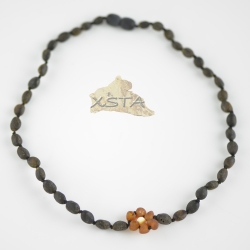 Raw dark green olive necklace with cognac flower