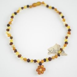 Raw multicolored amber necklace with flower