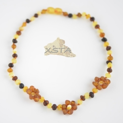 Raw multicolored necklace with  raw cognac flowers