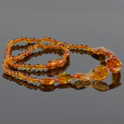 Cognac flat olive with baroque beads necklace