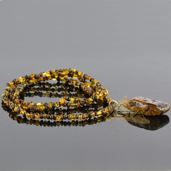 Medium green natural amber necklace