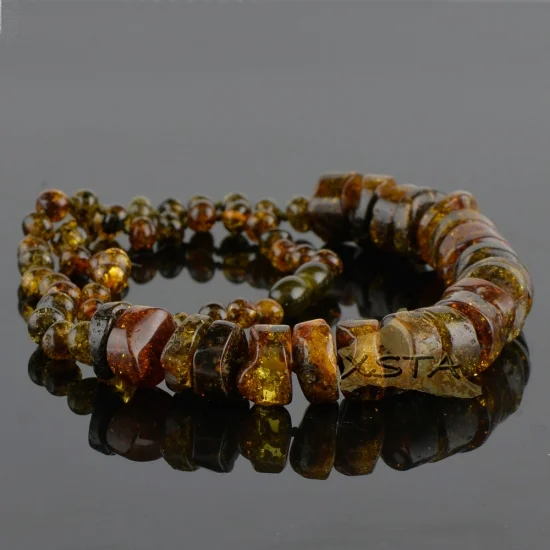Green tabled bead amber necklace with baroque beads Green tabled bead amber necklace with baroque beads