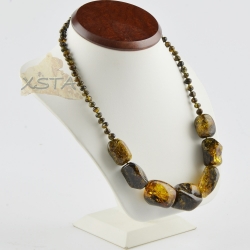 Amber necklace green color beads