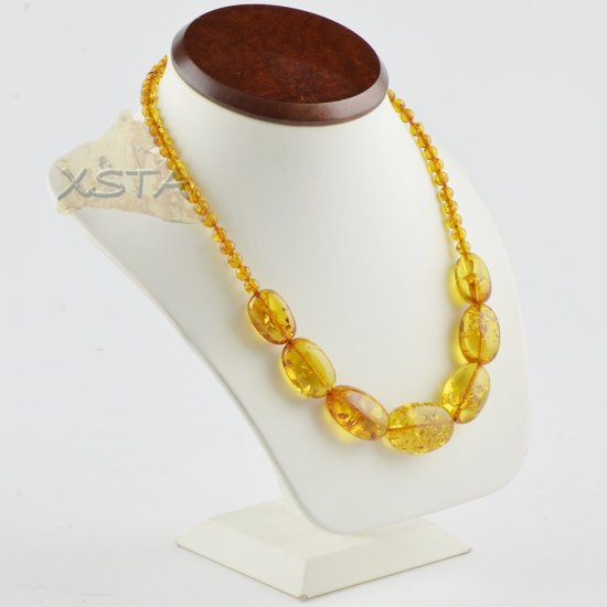 Amber necklace olive natural beads