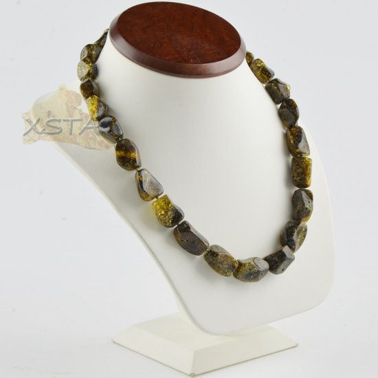 Amber necklace polished chunky green beads