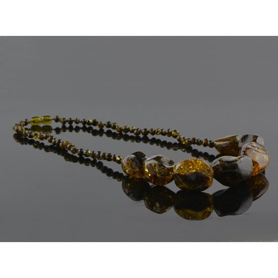 Amber necklace green color beads