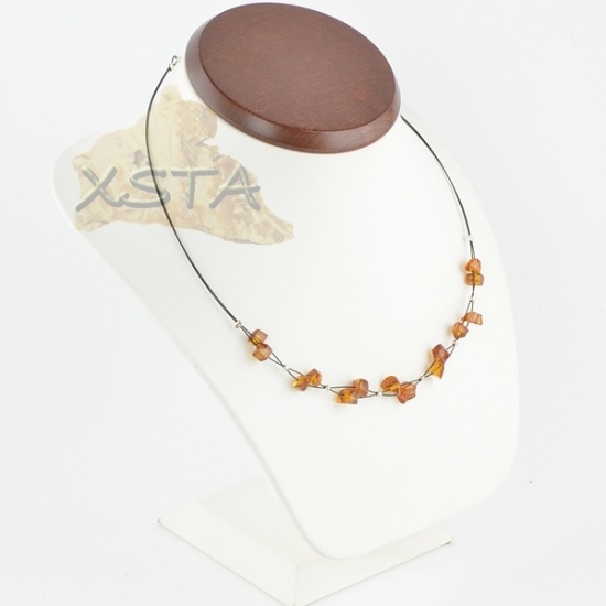 Amber cognac necklace irregular polished with wire Amber cognac necklace irregular polished with wire