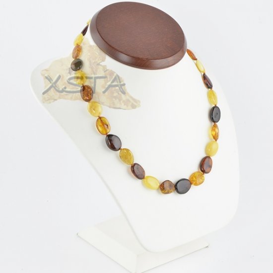 Amber necklace polished flat multicolour olive