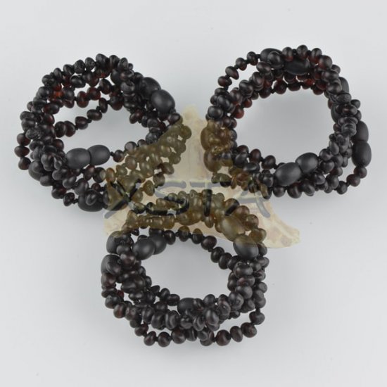 Amber teething bracelet baroque cherry black raw