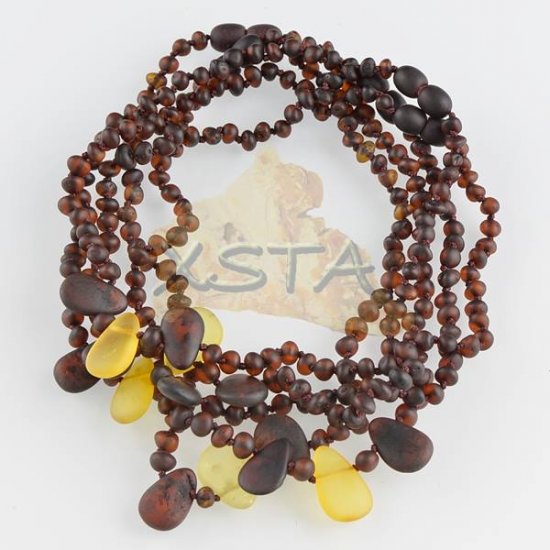 Teething baby necklace cherry amber with leaves