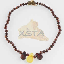 Teething baby necklace cherry amber with leaves